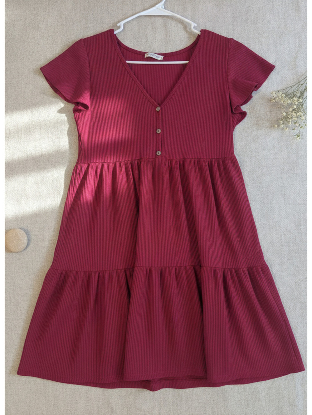 Pink Ribbed Button Front Babydoll Dress XL